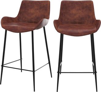 Rendez-Vous D&eacute;co Set de 2 taburetes para isla de cocina en cuero sint&eacute;tico marr&oacute;n 65 cm