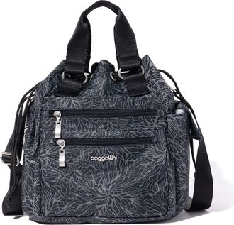 Baggallini Modern Everywhere Drawstring Crossbody Bucket Bag in Midnight Blossom Print at Nordstrom