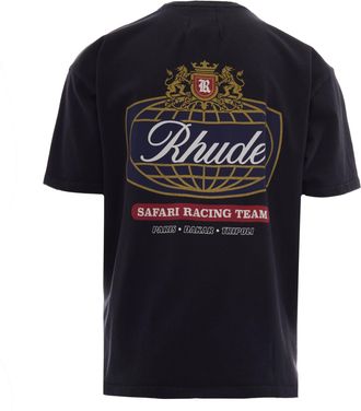 Rhude Mens T-Shirt Safari Crest Vintage Black Black-Blue-Red Cotton T-Shirts Black/blue/red And Polos