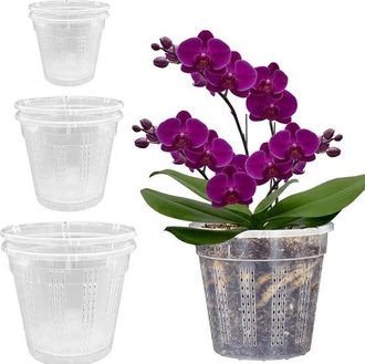 No Brand Macetas Para Orqu&iacute;deas (6 Unidades) - Macetas Para Plantas De Orqu&iacute;deas - Cultivo De Plantas - Dise&ntilde;o Con Orificios Mejorados - 11, 14 Y 15,5 Cm - Tra
