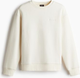 H&M Geripptes Sweatshirt in Loose Fit - White