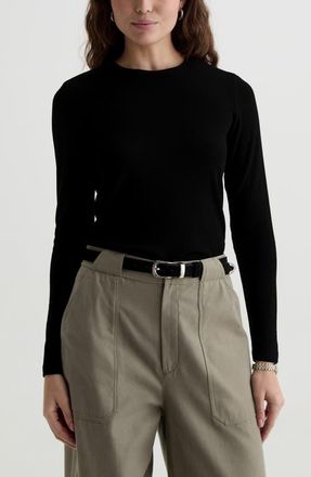 AG - Adriano Goldschmied Julia Rib Long Sleeve Top in Super Black at Nordstrom, Size X-Small