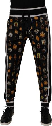 Dolce & Gabbana Black Religious Print Silk Men Jogger Mens Pants (Pre-Owned)