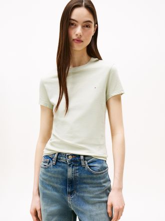 Tommy Jeans Kurzarmshirt TOMMY JEANS TJW SLIM LINEAR SS TEE EXT, Damen, Gr. XXL (44), gr&uuml;n (misty sage), Jersey, Obermaterial: 100% Baumwolle, unifarben, Rundhals