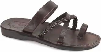 Jerusalem Sandals Womens Sophia Braided Flat Sandals In Brown
