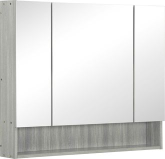 Kleankin Bathroom Cabinet Wall Mounted Mirror Storage Adjustable Shelves Grey | TJ Hughes