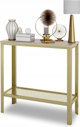 OEM Consola Atornillada Con Estante De Malla, Estilo Loft, Para Pasillo, Color Oro + Roble Sonoma