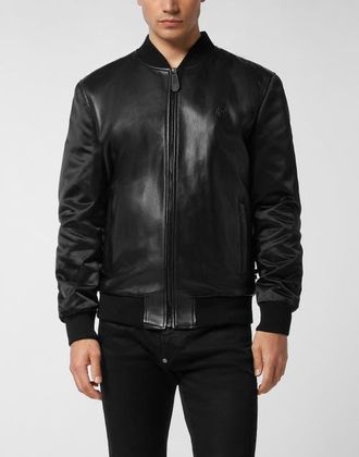 Philipp Plein Leather Bomber Men in Black at Nordstrom, Size Xxx-Large