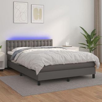 vidaXL Vidaxl - Cama Box Spring Colch&oacute;n Y Led Cuero Sint&eacute;tico Gris 140x190 Cm
