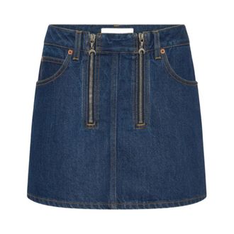 Marine Serre Denim Skirts, female, Blue, Size: S Zipped Denim Mini Skirt