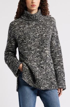 Nordstrom Marled Turtleneck Merino Wool Blend Sweater in Black- White Marl at Nordstrom Rack, Size Xx-Small