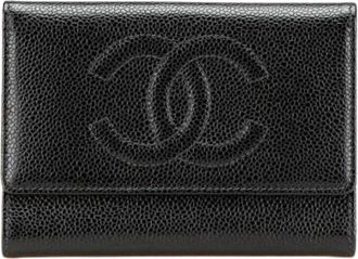 Chanel Pre-owned Wallets, female, Black, Size: ONE SIZE Pre-owned Coco Mark Caviar Skin Trifold Wallet