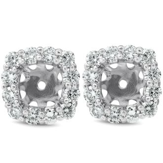 Pompeii3 3/4 Ct Diamond Stud Earring Cushion Halo Jackets 14k White Gold (5-5.5mm)