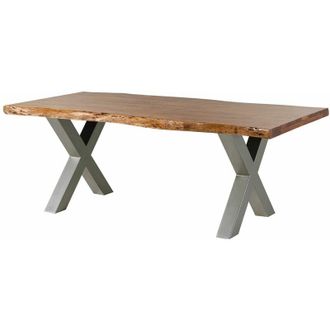 Massivmoebel24 Tavolo da pranzo in legno acacia - laccato marrone / ferro x - argento mat 160x90x77 freeform 5