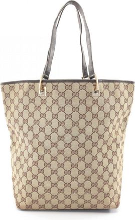 Gucci Beige Brown Canvas Leather Handbag Tote Bag (Pre-Owned)