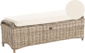 Beliani Ottomana da giardino a 2 posti Boho 140 cm Rattan Rattan Bianco Sporco Cuscini Tessuto Naturale Susua