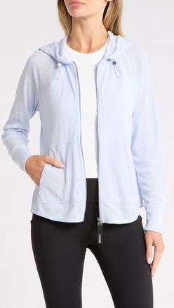 DKNY Slub Waffle Knit Zip Hoodie in Frost Blue at Nordstrom Rack, Size X-Small