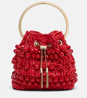 Jimmy Choo London Bon Bon Small beaded raffia bucket bag