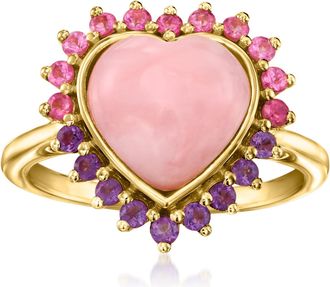 Ross-Simons Pink Opal Heart Ring With Pink Tourmalines and. Amethysts in 18kt Gold Over Sterling