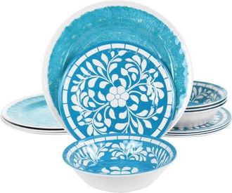 Elama Telly 12 Piece Melamine Dinnerware Set in Blue at Nordstrom