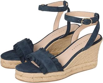 Jack Rogers Rozette Ruffle Wedge - Suede Womens Wedge Shoes Midnite : 6.5 M, Leather