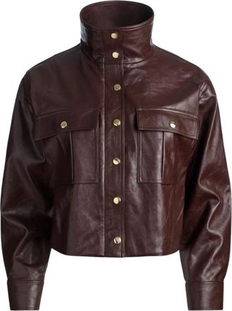 Alice & Olivia James Vegan Funnel-Neck Parka - Dames - Leren en Su&egrave;de Jassen - Bruin - M - Polyester - Jassen