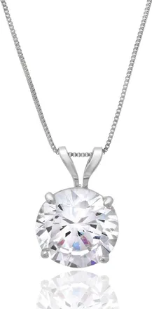 MAX + STONE 14K Gold 8MM Solitaire Cubic Zirconia Pendant Necklace with 18 Inch Box Chain