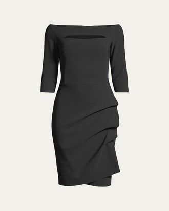 La Petite Robe Di Chiara Boni Slit-Neck 3/4 Sleeve Ruched Cocktail Dress