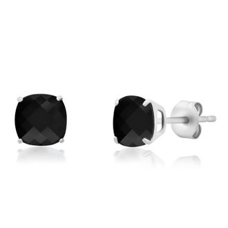 MAX + STONE Sterling Silver 6MM Cushion Cut Checkerboard Gemstone Stud Earrings