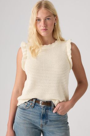 Levi's Lulu Flutter Sleeve Sweater Tank Top - Donna - XS - Bianco / Egret