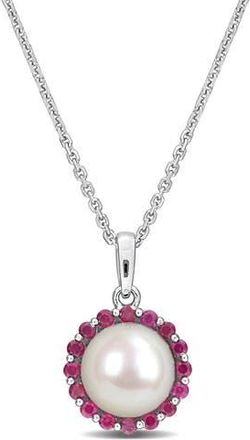 Delmar 8 - 8.5mm Cultured Freshwater Pearl & Created Ruby Pendant Necklace at Nordstrom Rack