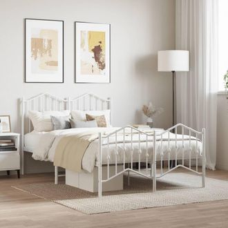 Berkfield Home Metal Bed Frame with Headboard & Footboard White 120x190 cm Small Double