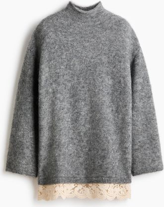 H&M Pullover aus Mohairmix mit Spitzenbesatz - Grau