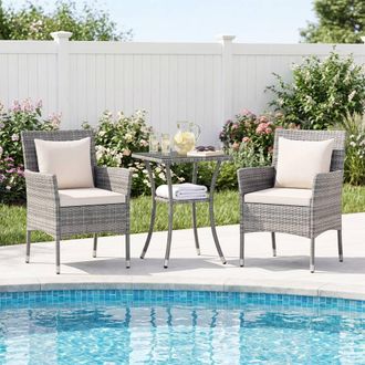 Costway Costway 3PCS Garden Wicker Bistro Set Conversation Furniture Set w/ Cushions