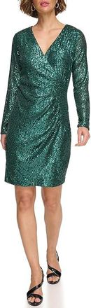 DKNY Sequin Side Ruched Dress Womens Clothing Emerald : 8, Elastane/Polyester/Spandex