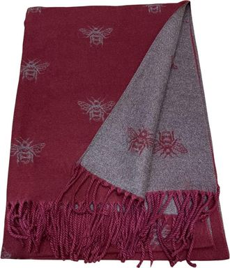 World of Shawls WINTER WARMER Reversible Thick Long Bumble Bee Print Fashion Scarf Blanket Wrap (Burgundy/Silver)