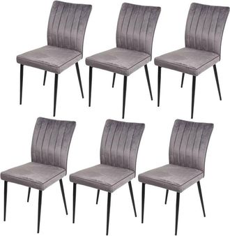 Hhg Hhg - Nunca Usado] Lote De 6 Sillas De Comedor 319, Silla Silla De Cocina, Terciopelo Metal, Gris Oscuro