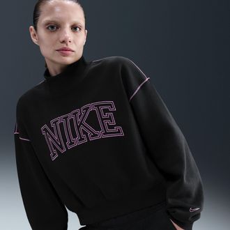 Nike Womens Nike Sportswear Phoenix Fleece Mock-Neck Sweatshirt in Black | IM7490-010