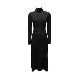 Elisabetta Franchi Gebreide Jurk - Dames - Kleedjes - Zwart - L - Wol - Kleedjes
