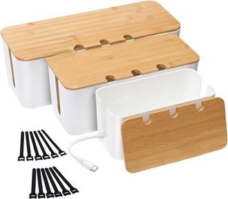 No Brand Caja Para Cables De 3 Piezas, Caja De Gesti&oacute;n De Cables, Caja De Almacenamiento De Cables Con Tapa De Bamb&uacute;, Organiza El Cableado De La Computadora Co
