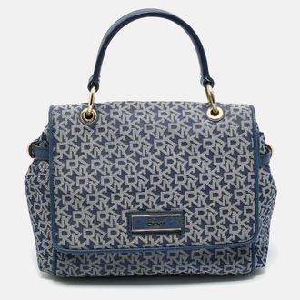 DKNY Dkny Blue Signature Canvas And Leather Trim Flap Top Handle Bag