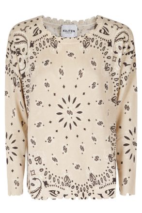 Kujten Organic Brown Bandana Print Cashmere Sweater