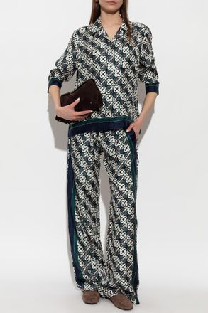 Casablanca Silk Shirt With Monogram, Womens, Navy Blue
