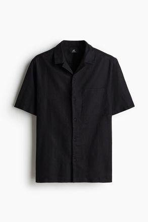 H&M Kurzarmhemd aus Leinenmix in Regular Fit - Schwarz