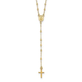 Diamond2Deal 14k Gold Polished & Diamond-Cut Rosary Cross Necklace 17