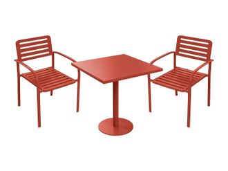 Vente-Unique Comedor de jard&iacute;n de metal: Mesa L.70 cm y 2 sillones apilables - Terracota - NILY de MYLIA
