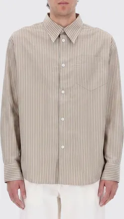 Ami Camicia a righe in cotone con colletto a punta e tasca applicata sul petto