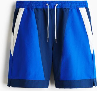H&M Track Shorts in Loose Fit - Dunkelblau/Colourblocking