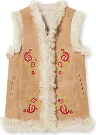 Fortela Sheep Leather Floral Embroidery Gilet in Beige at Nordstrom, Size 42 Eu