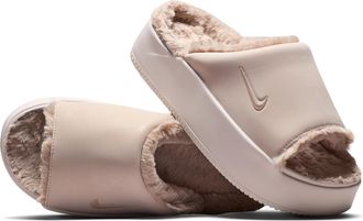 Nike Womens Calm Elevation Fur Slides in Pink | IO0496-600